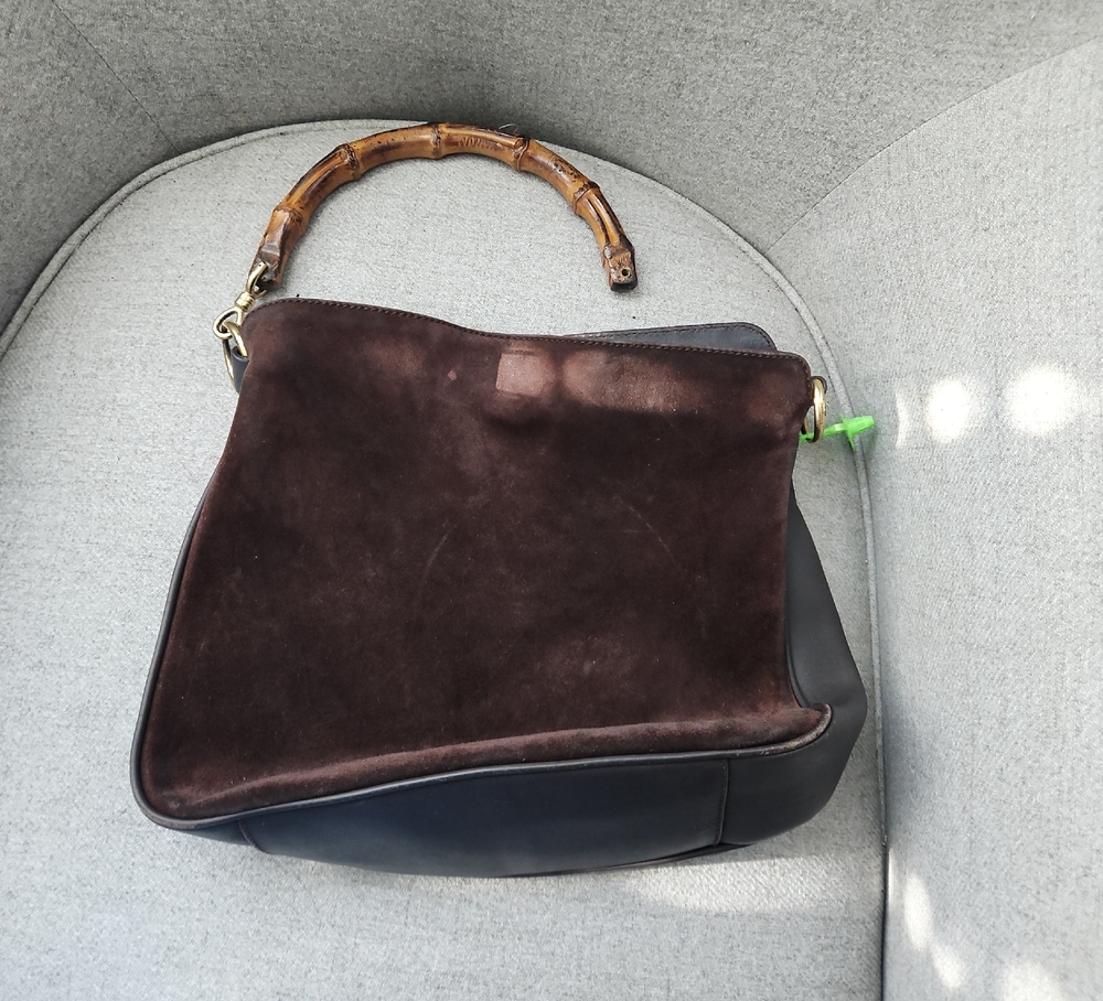Gucci Brown and Black Suede Handbag with Bamboo Handle